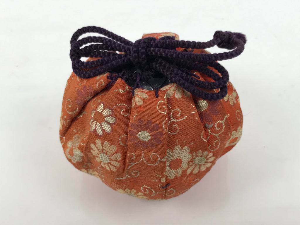 Japanese Silk Brocade Shifuku Pouch Vtg Chaire Bag Sado Orange Purple Cord TG210-KT - Tea Ceremony-chidorivintage.com