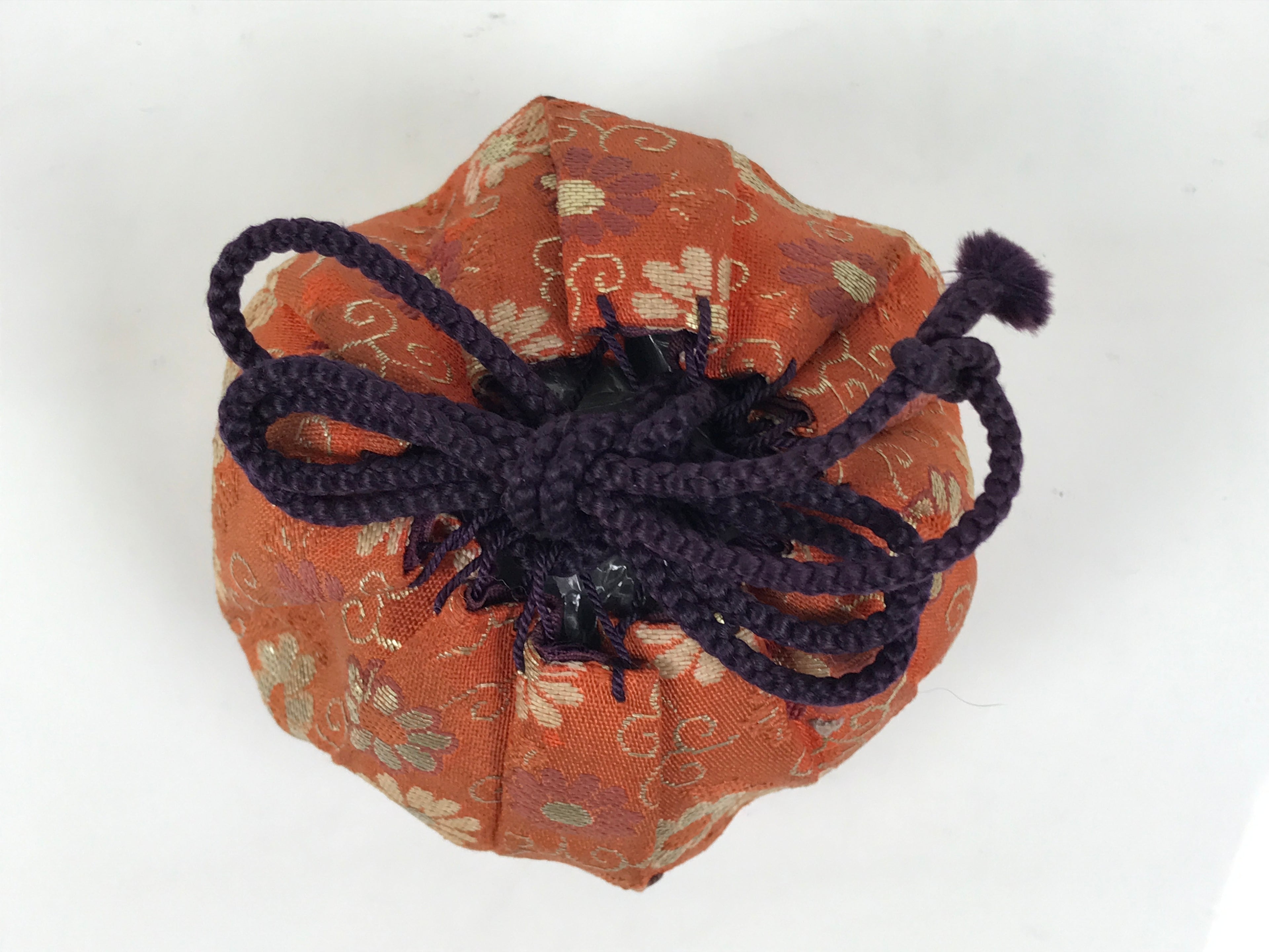 Japanese Silk Brocade Shifuku Pouch Vtg Chaire Bag Sado Orange Purple Cord TG210-KT - Tea Ceremony-chidorivintage.com