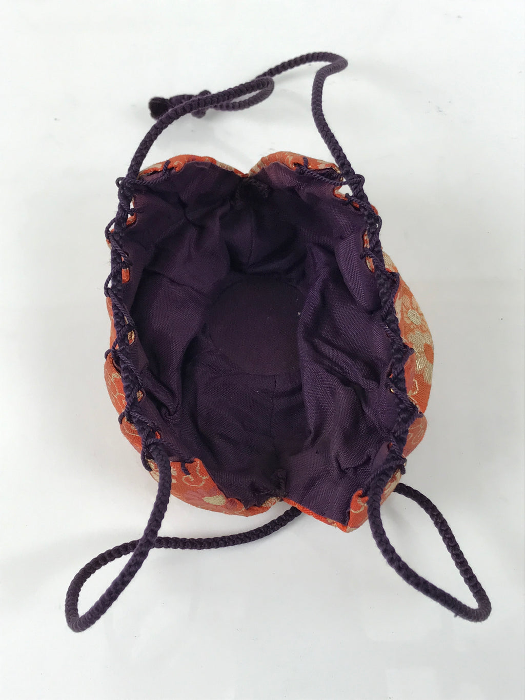 Japanese Silk Brocade Shifuku Pouch Vtg Chaire Bag Sado Orange Purple Cord TG210-KT - Tea Ceremony-chidorivintage.com