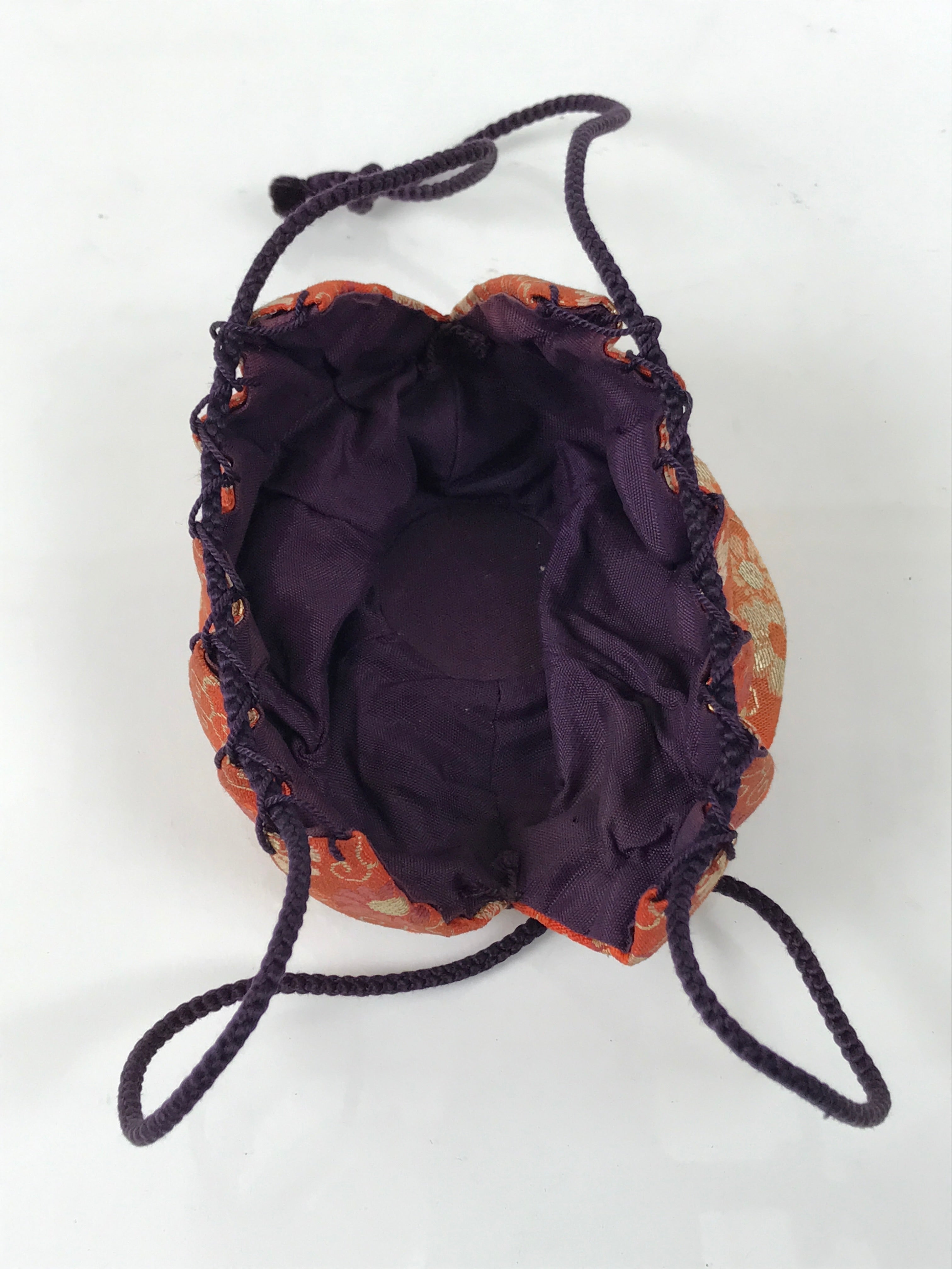 Japanese Silk Brocade Shifuku Pouch Vtg Chaire Bag Sado Orange Purple Cord TG210-KT - Tea Ceremony-chidorivintage.com