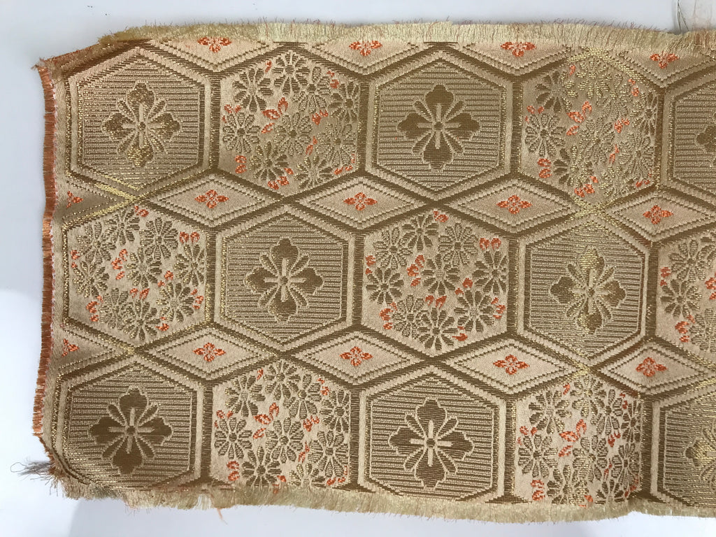 Japanese Buddhist Altar Table Silk Cloth Cover Vtg Kyozukue Peach Gold BA985-OT - Buddhist-chidorivintage.com