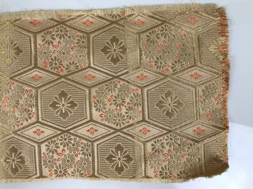 Japanese Buddhist Altar Table Silk Cloth Cover Vtg Kyozukue Peach Gold BA985-OT - Buddhist-chidorivintage.com