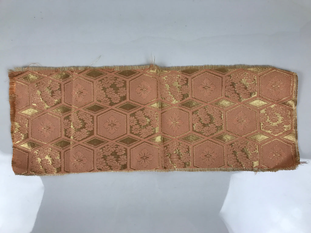 Japanese Buddhist Altar Table Silk Cloth Cover Vtg Kyozukue Peach Gold BA985-OT - Buddhist-chidorivintage.com