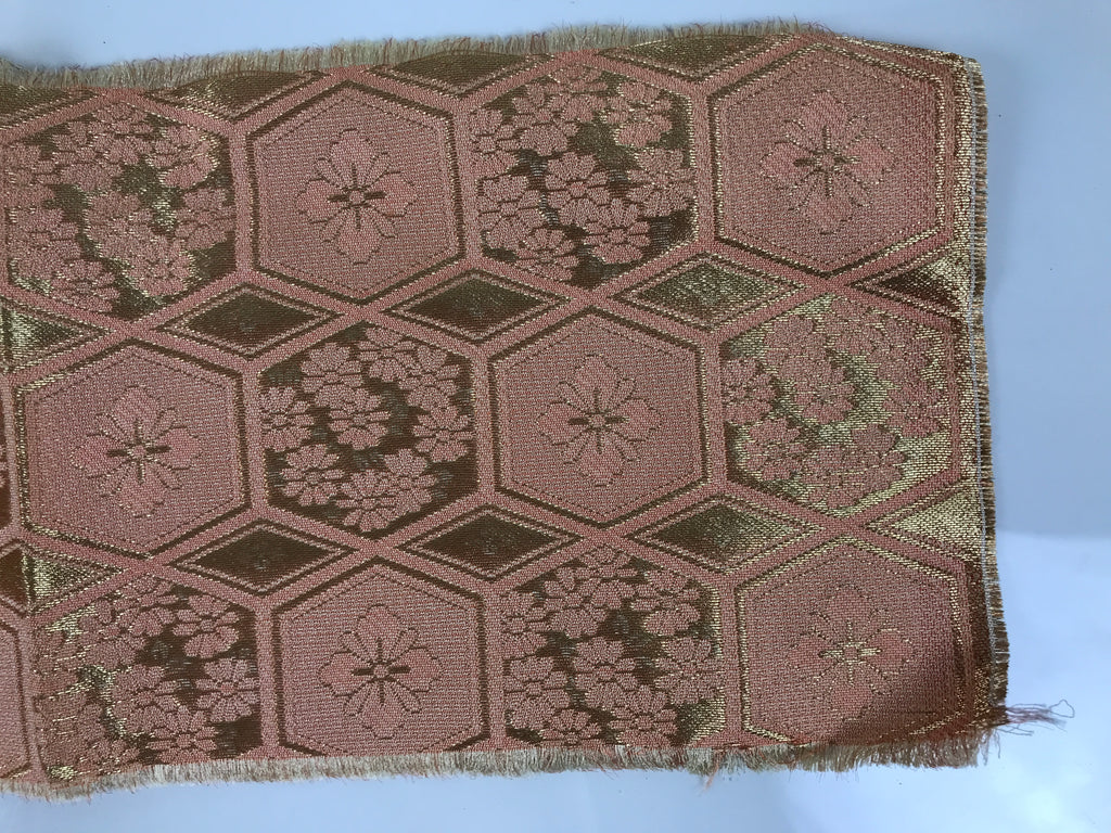 Japanese Buddhist Altar Table Silk Cloth Cover Vtg Kyozukue Peach Gold BA985-OT - Buddhist-chidorivintage.com