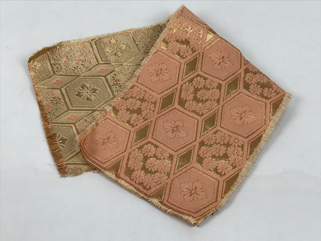 Japanese Buddhist Altar Table Silk Cloth Cover Vtg Kyozukue Peach Gold BA985-OT - Buddhist-chidorivintage.com
