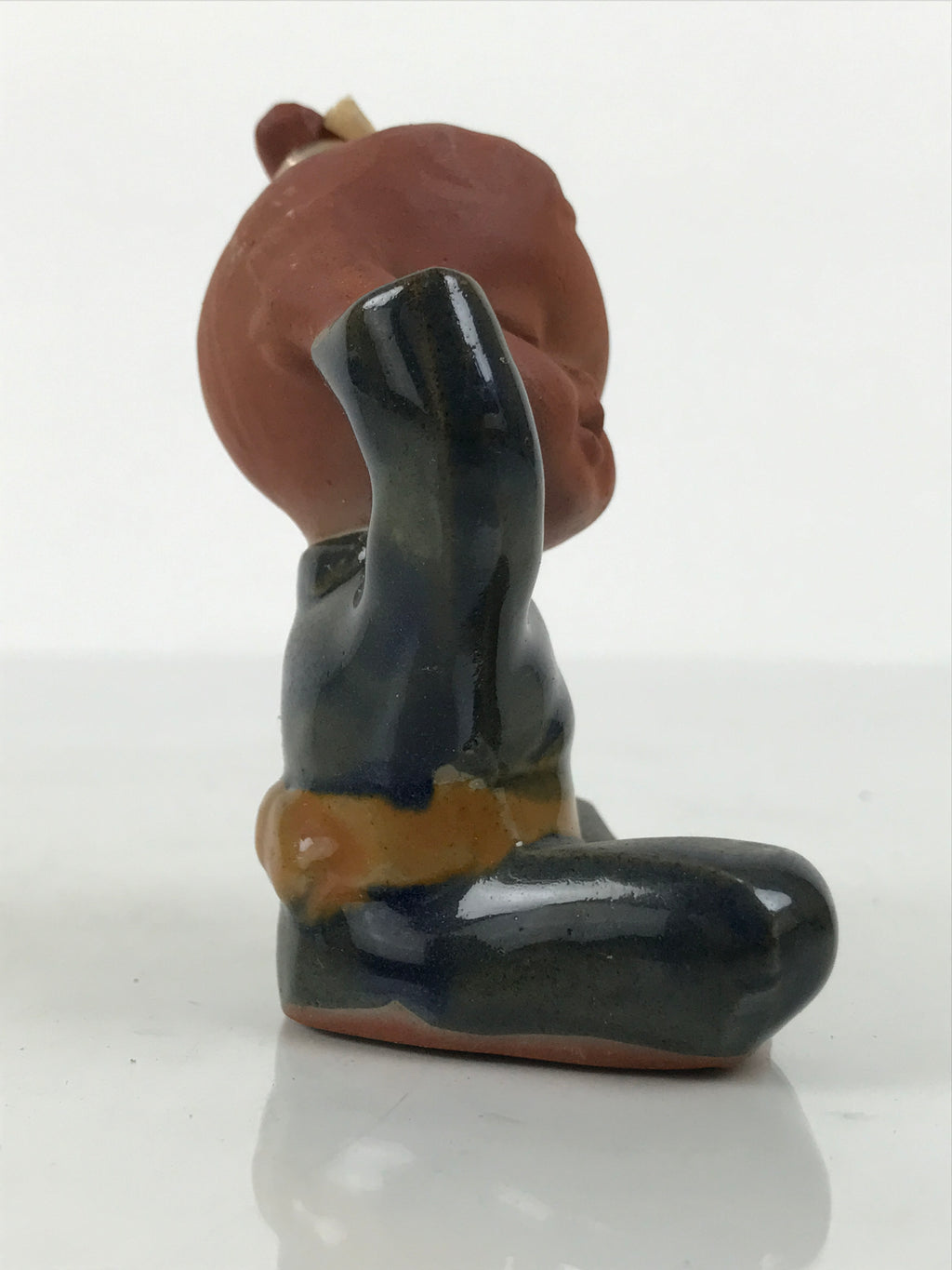 Japanese Seto Ceramic Young Girl Figurine Vtg Child Blue Kimono Red Clay ST99-AD - Figurine-chidorivintage.com