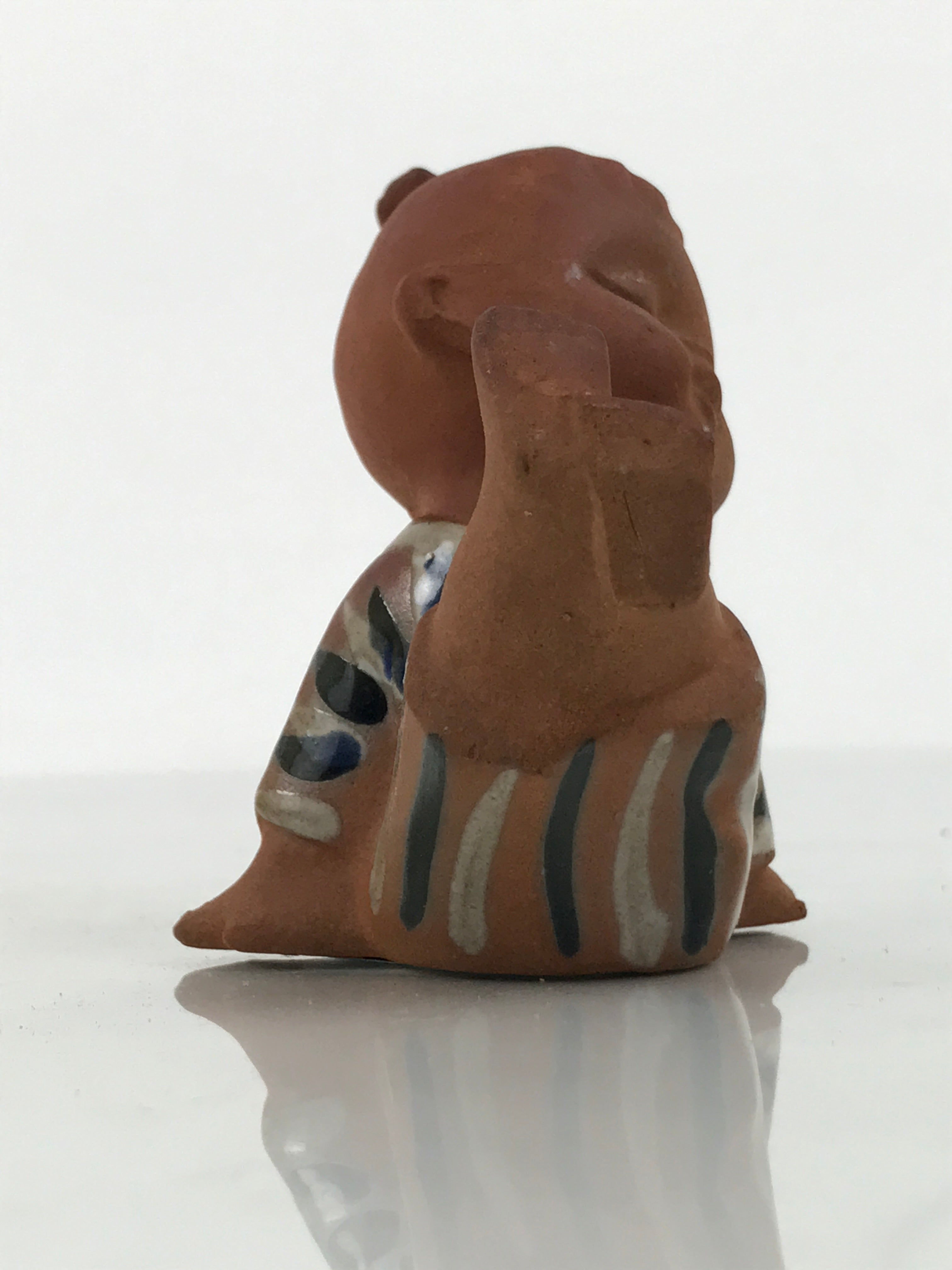 Japanese Seto Ceramic Young Girl Figurine Vtg Child Stripe Kimono Red Clay ST100-AD - Figurine-chidorivintage.com