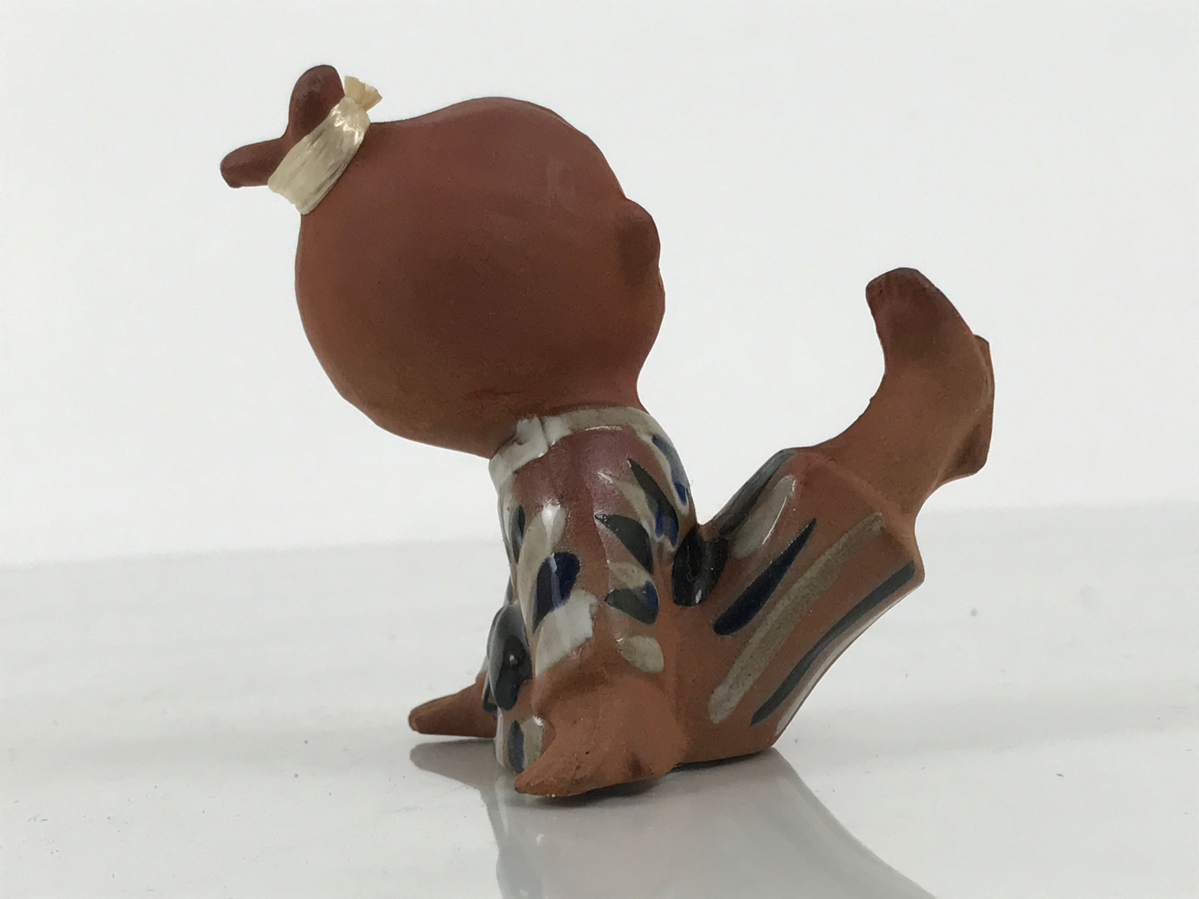 Japanese Seto Ceramic Young Girl Figurine Vtg Child Stripe Kimono Red Clay ST100-AD - Figurine-chidorivintage.com