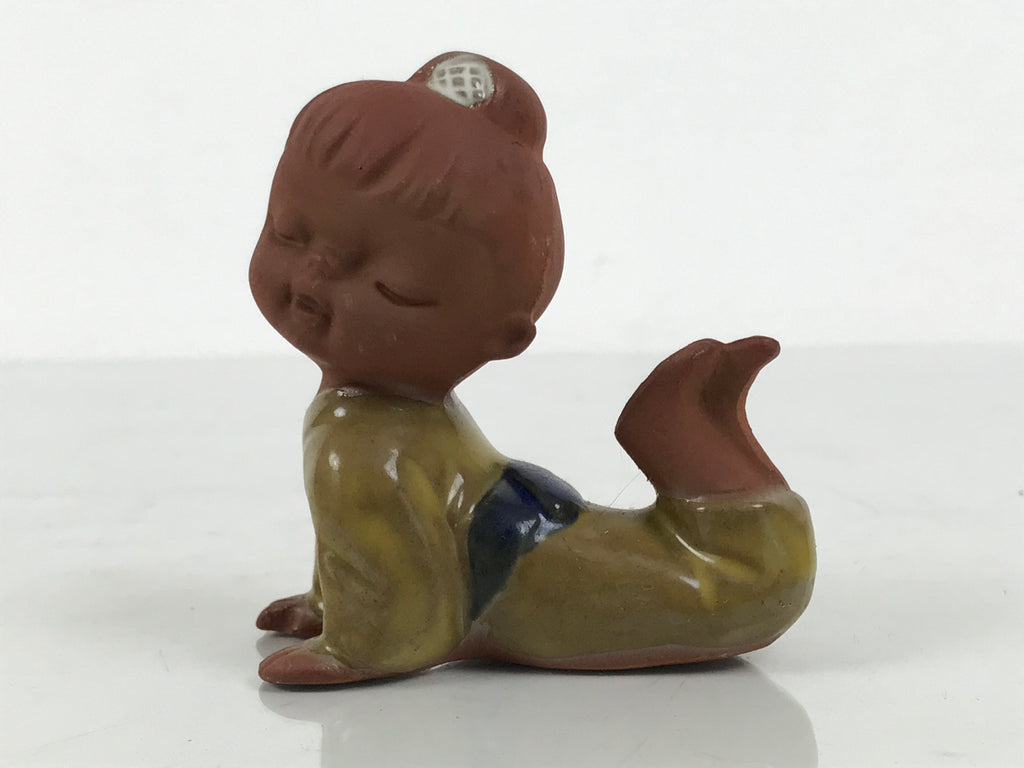 Japanese Seto Ceramic Young Girl Figurine Vtg Child Yellow Kimono Red Clay ST101-AD - Figurine-chidorivintage.com