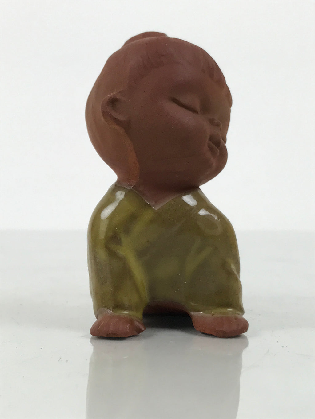 Japanese Seto Ceramic Young Girl Figurine Vtg Child Yellow Kimono Red Clay ST101-AD - Figurine-chidorivintage.com