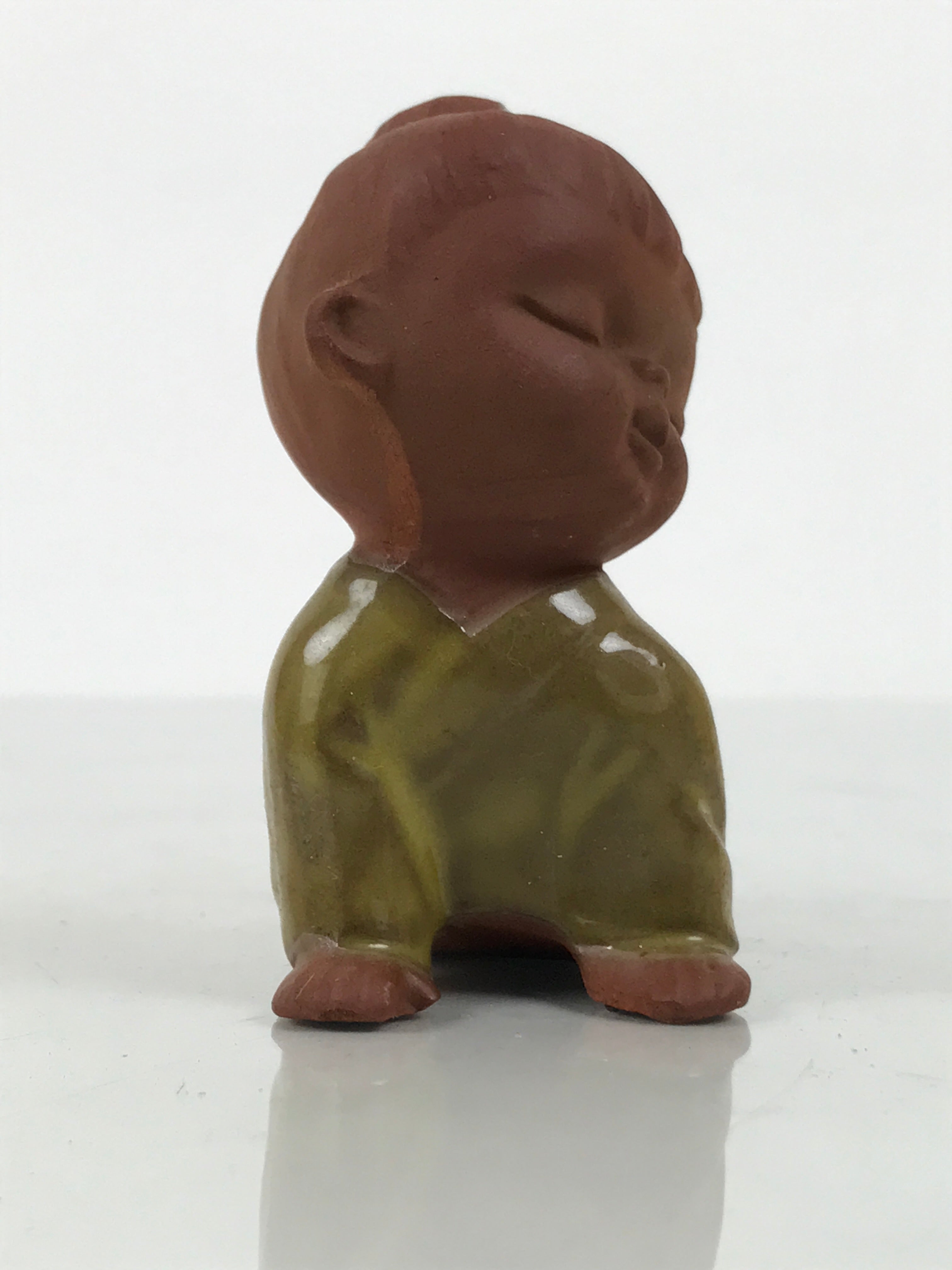 Japanese Seto Ceramic Young Girl Figurine Vtg Child Yellow Kimono Red Clay ST101-AD - Figurine-chidorivintage.com
