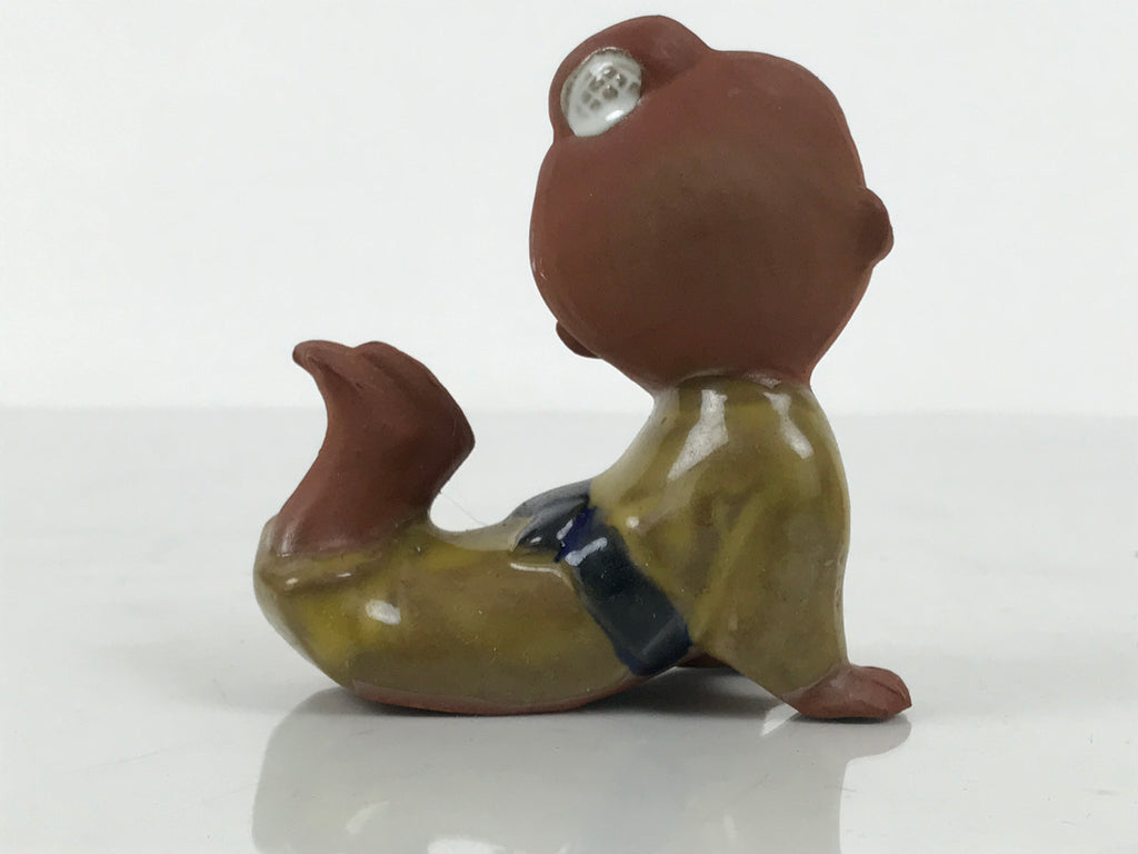 Japanese Seto Ceramic Young Girl Figurine Vtg Child Yellow Kimono Red Clay ST101-AD - Figurine-chidorivintage.com
