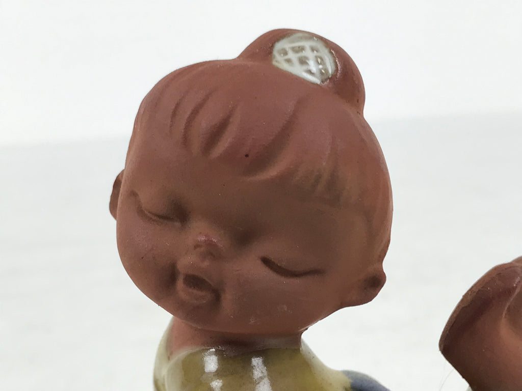 Japanese Seto Ceramic Young Girl Figurine Vtg Child Yellow Kimono Red Clay ST101-AD - Figurine-chidorivintage.com