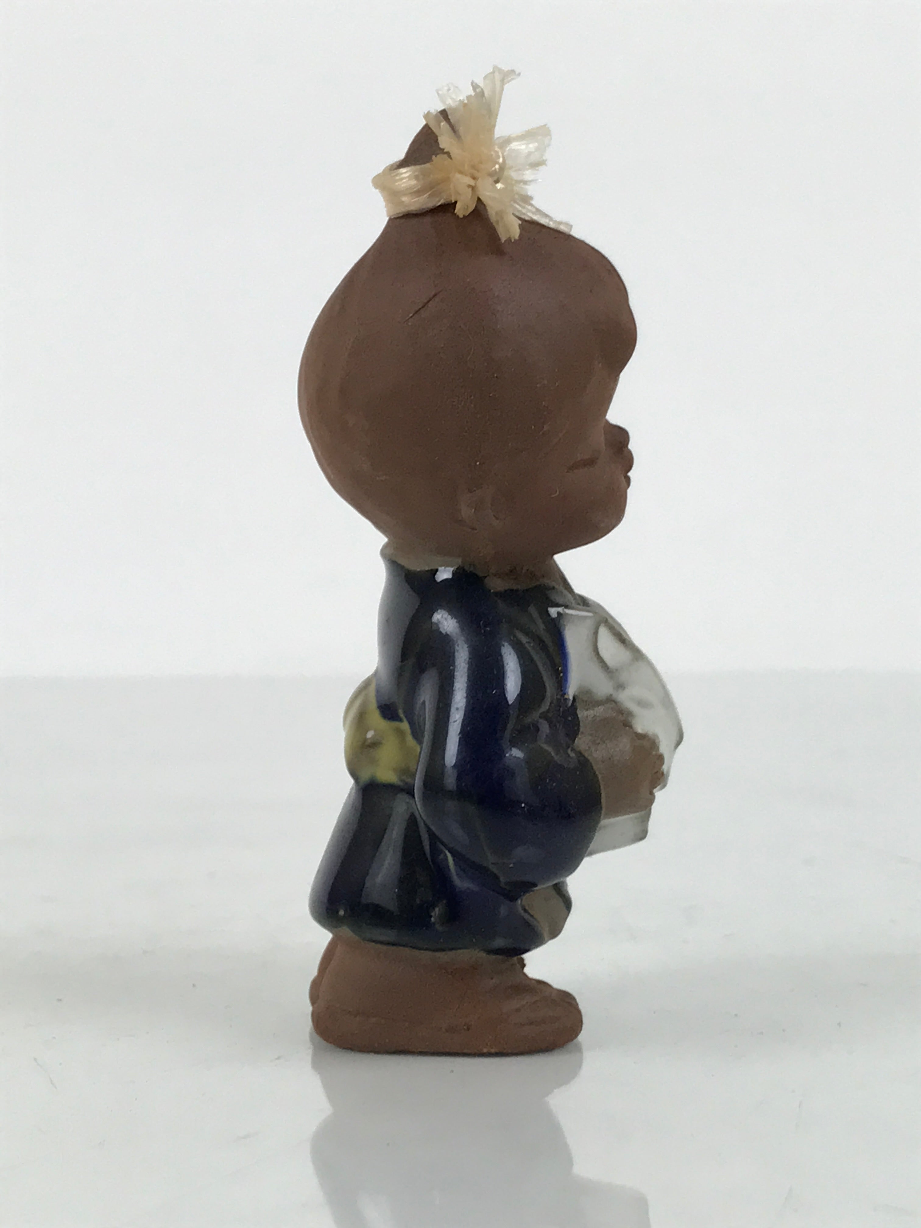 Japanese Seto Ceramic Young Girl Figurine Vtg Child Blue Kimono Red Clay ST103-AD - Figurine-chidorivintage.com