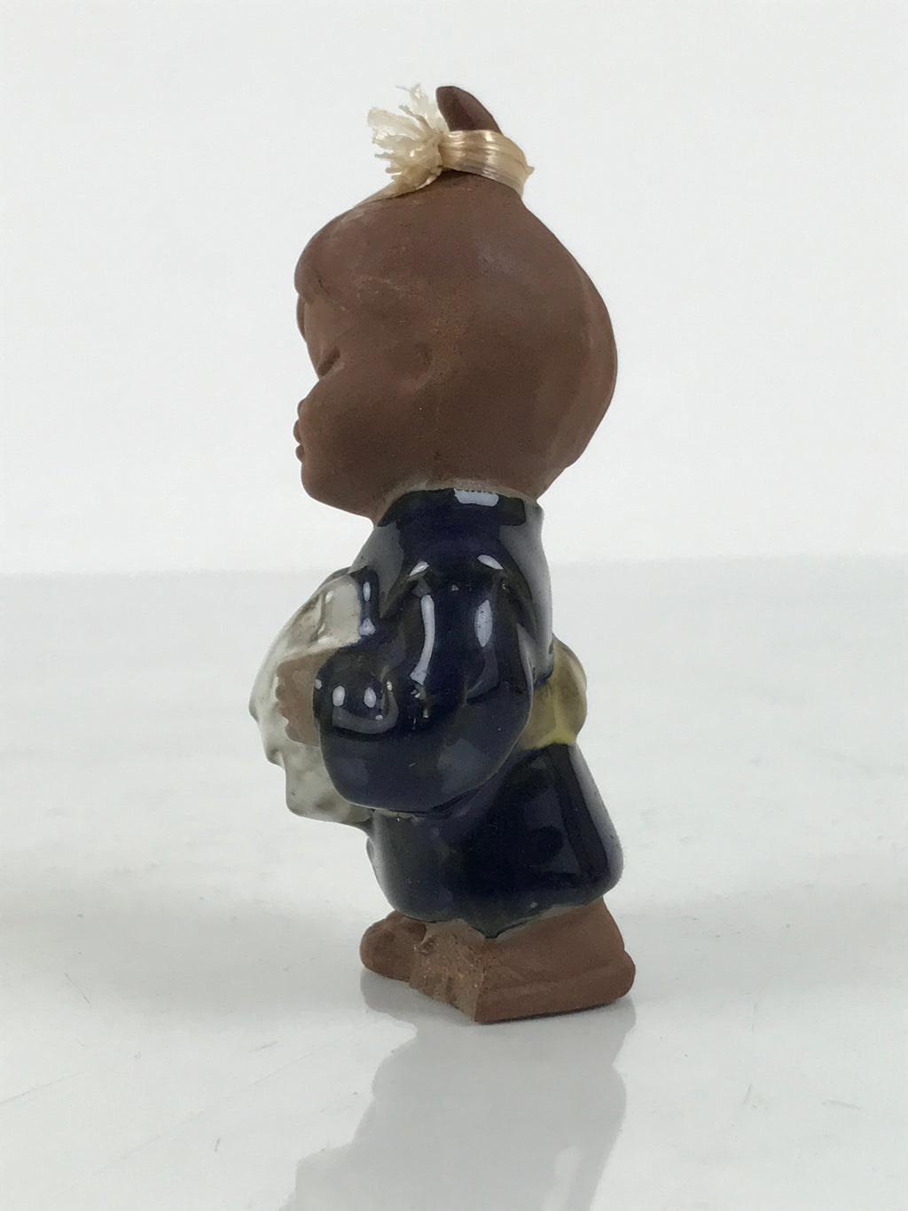 Japanese Seto Ceramic Young Girl Figurine Vtg Child Blue Kimono Red Clay ST103-AD - Figurine-chidorivintage.com