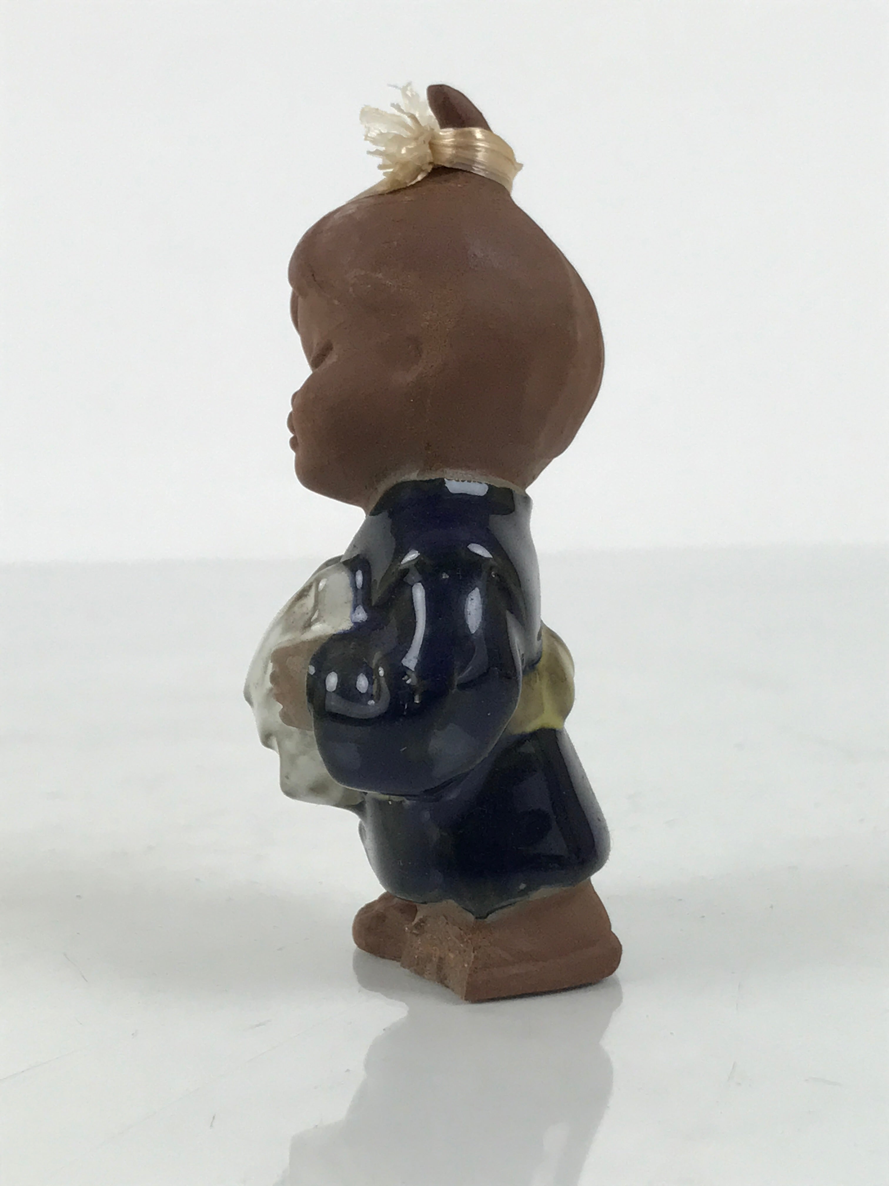 Japanese Seto Ceramic Young Girl Figurine Vtg Child Blue Kimono Red Clay ST103-AD - Figurine-chidorivintage.com