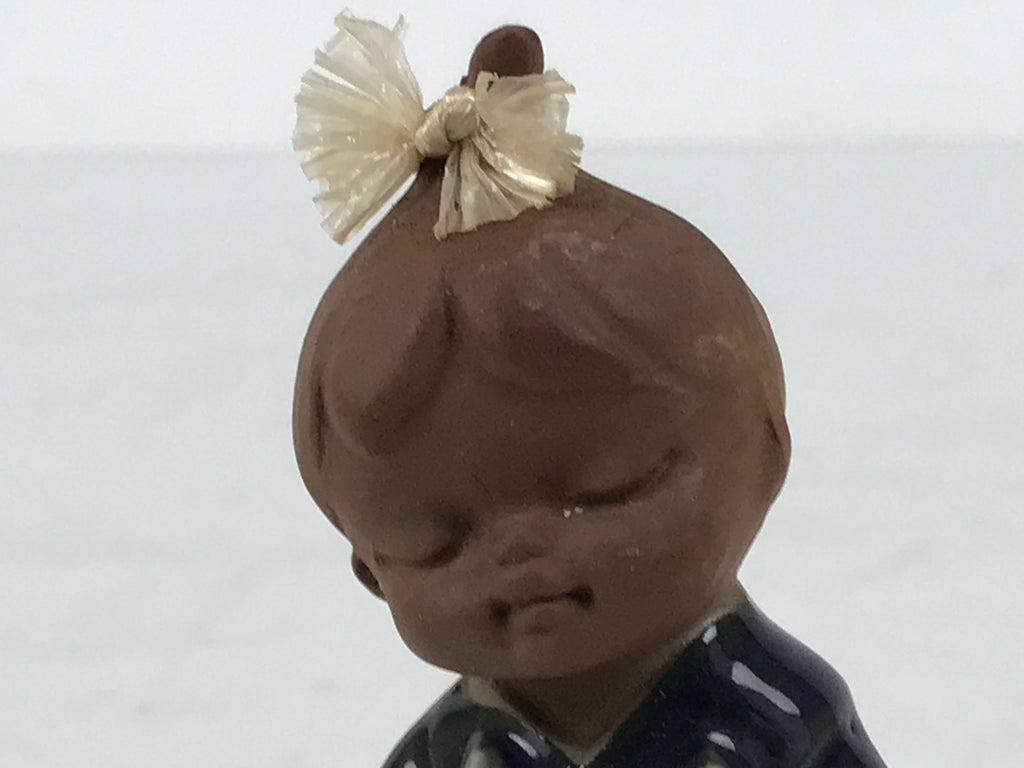 Japanese Seto Ceramic Young Girl Figurine Vtg Child Blue Kimono Red Clay ST103-AD - Figurine-chidorivintage.com