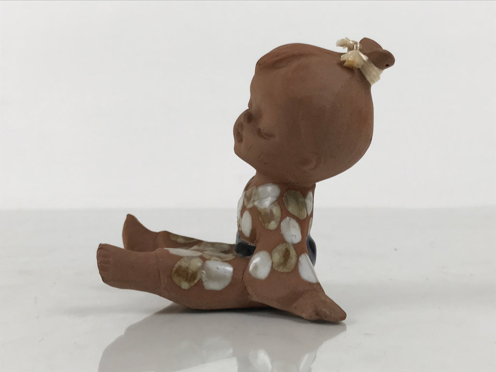 Japanese Seto Ceramic Young Girl Figurine Vtg Child Dot Kimono Red Clay ST104-AD - Figurine-chidorivintage.com