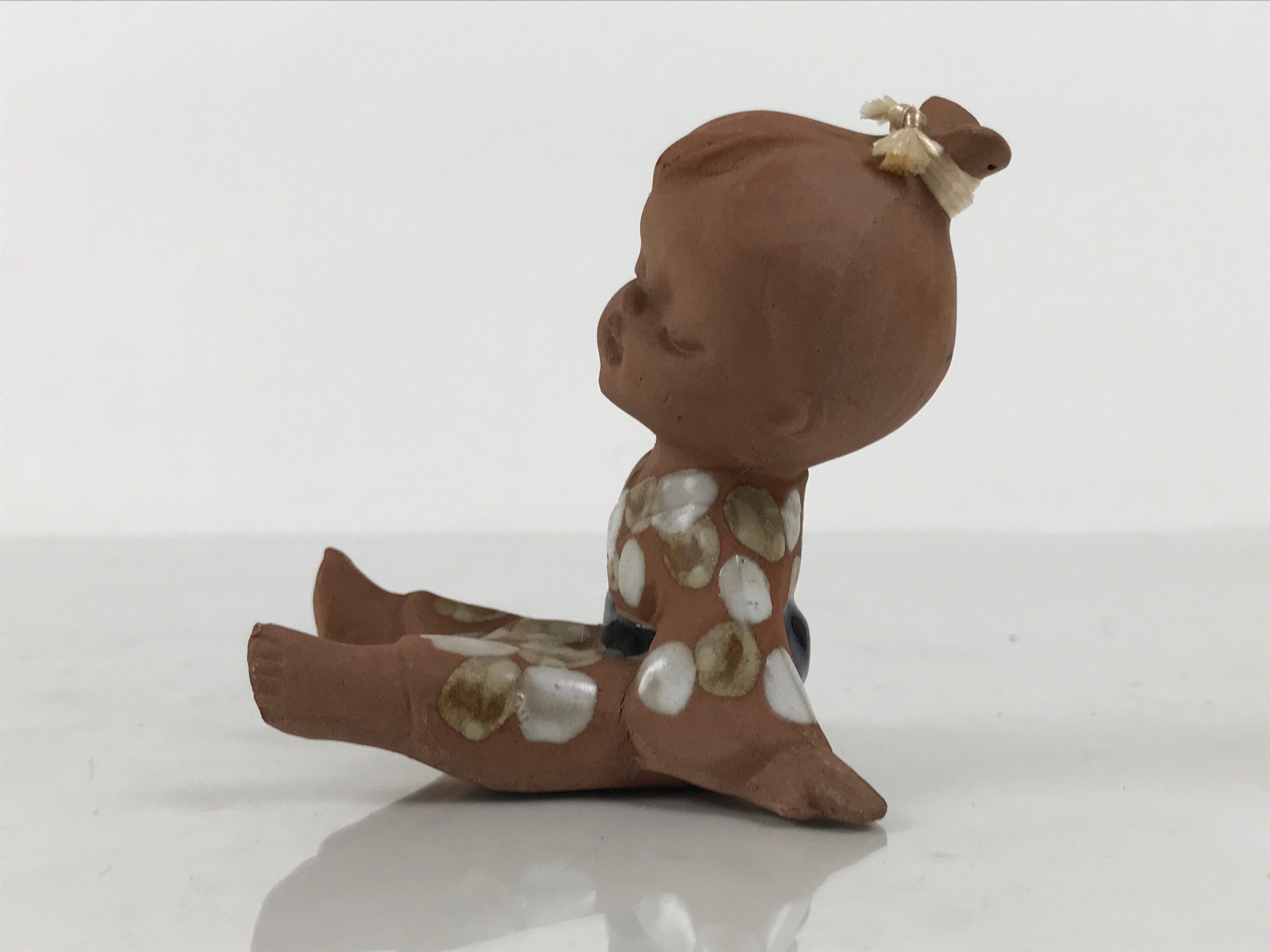 Japanese Seto Ceramic Young Girl Figurine Vtg Child Dot Kimono Red Clay ST104-AD - Figurine-chidorivintage.com