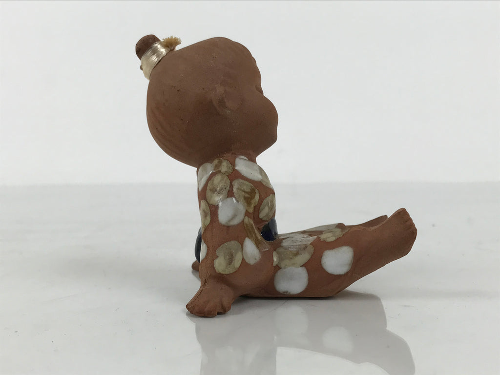Japanese Seto Ceramic Young Girl Figurine Vtg Child Dot Kimono Red Clay ST104-AD - Figurine-chidorivintage.com
