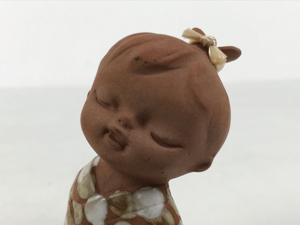 Japanese Seto Ceramic Young Girl Figurine Vtg Child Dot Kimono Red Clay ST104-AD - Figurine-chidorivintage.com