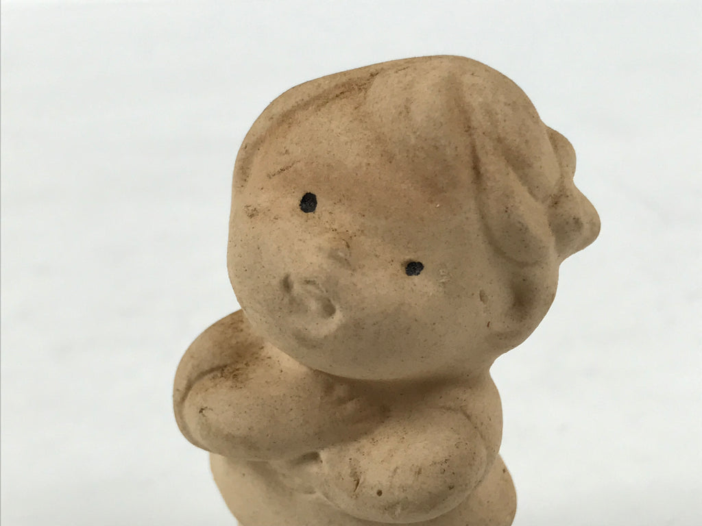 Japanese Small Clay Young Girl Figurine Vtg Child Simple Unglazed Brown ST106-AD - Figurine-chidorivintage.com