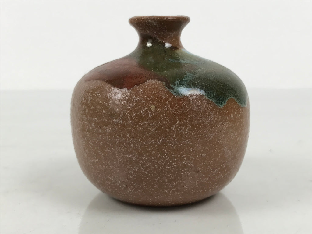 Japanese Ceramic Single Flower Vase Small Kabin Round Brown White Blue MFV105-KT - Vase-chidorivintage.com