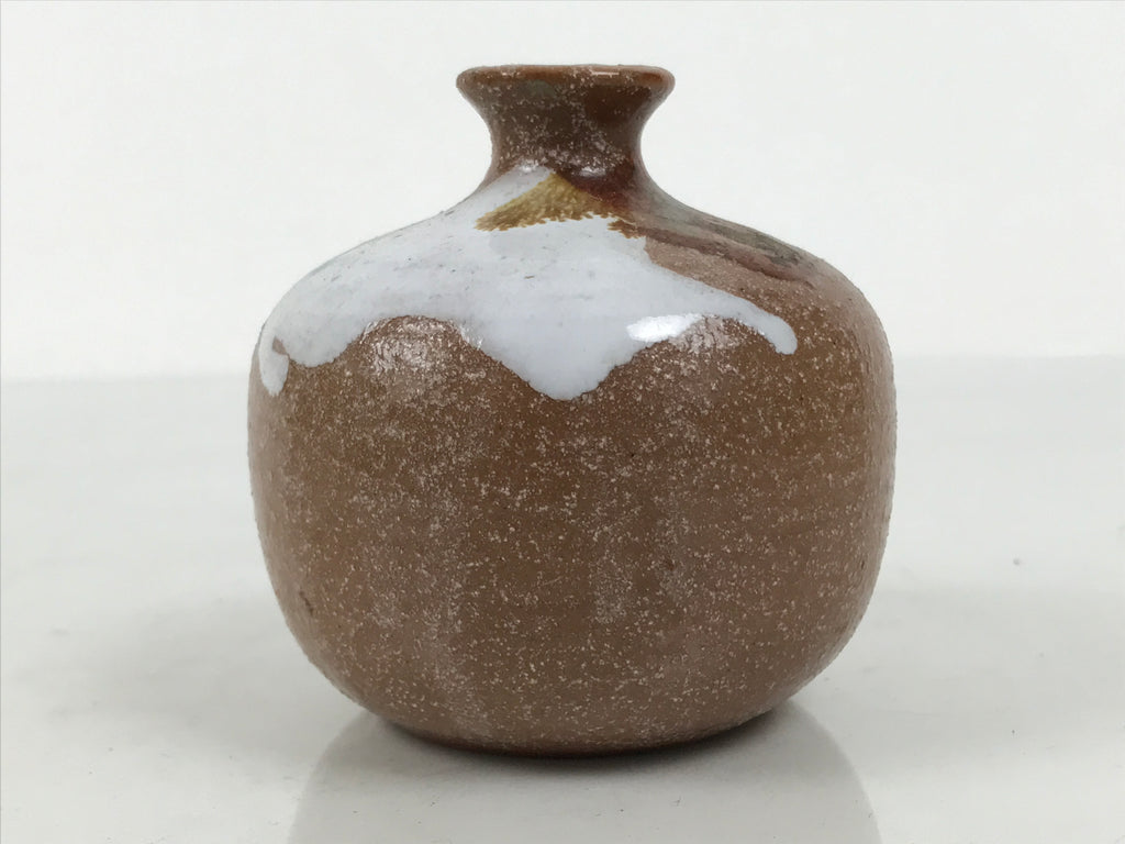 Japanese Ceramic Single Flower Vase Small Kabin Round Brown White Blue MFV105-KT - Vase-chidorivintage.com