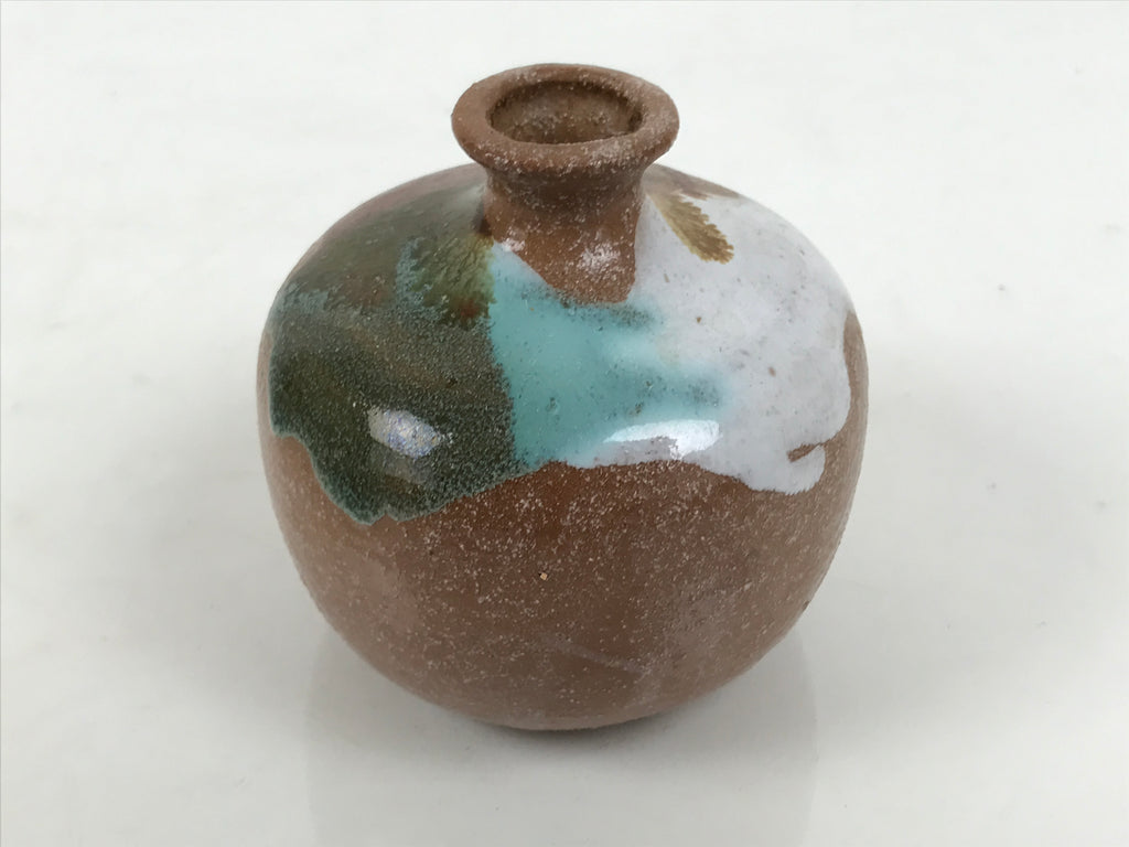 Japanese Ceramic Single Flower Vase Small Kabin Round Brown White Blue MFV105-KT - Vase-chidorivintage.com