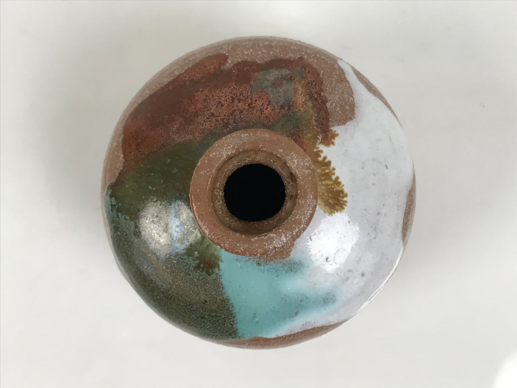 Japanese Ceramic Single Flower Vase Small Kabin Round Brown White Blue MFV105-KT - Vase-chidorivintage.com