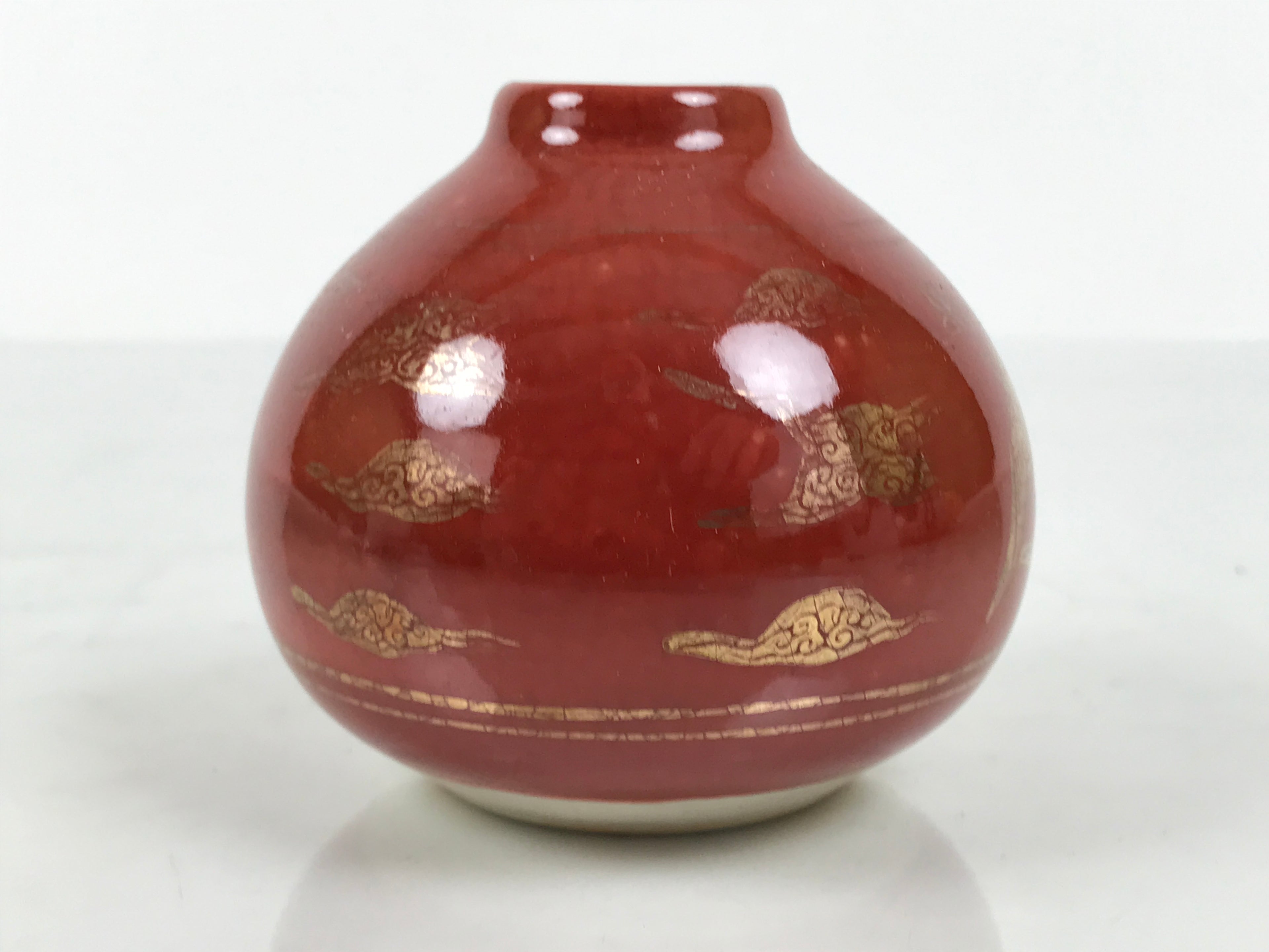 Japanese Kutani Ware Porcelain Single Flower Vase Small Kabin Red Round MFV106-KT - Vase-chidorivintage.com