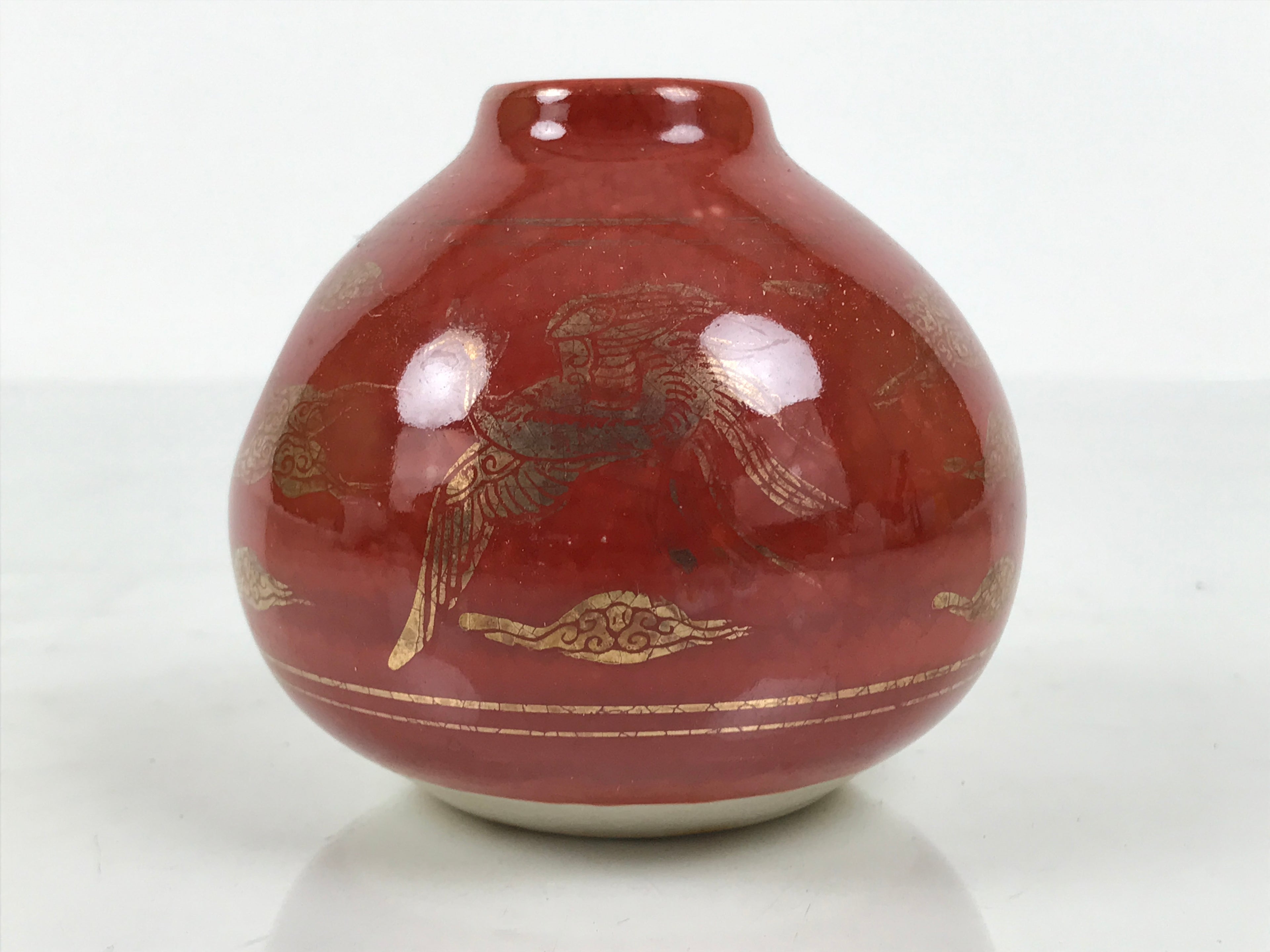 Japanese Kutani Ware Porcelain Single Flower Vase Small Kabin Red Round MFV106-KT - Vase-chidorivintage.com