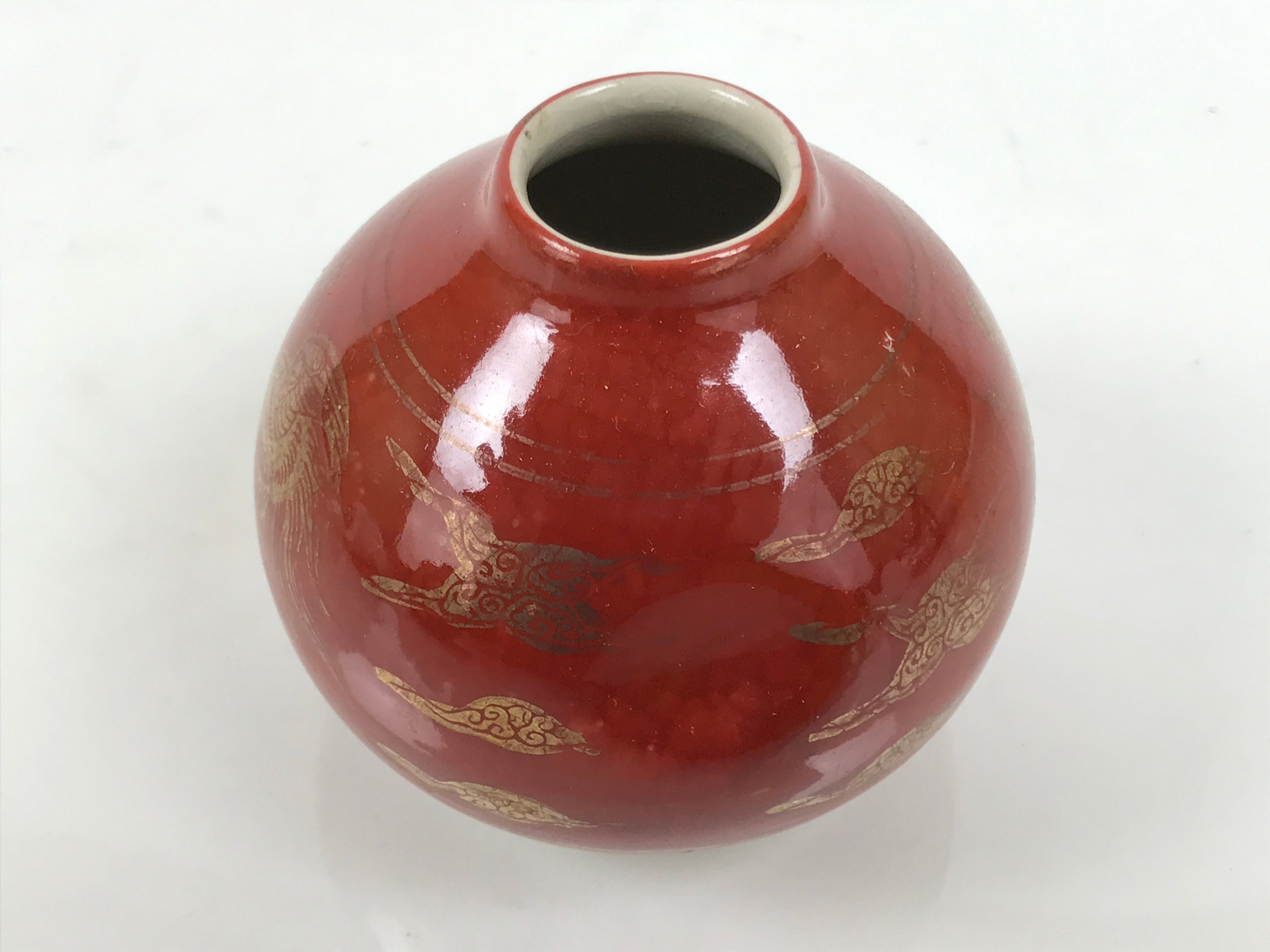 Japanese Kutani Ware Porcelain Single Flower Vase Small Kabin Red Round MFV106-KT - Vase-chidorivintage.com