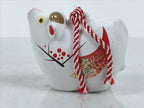 Japanese Clay Bell Dorei Cow Vtg Tsuchi-Suzu Zodiac Animal Ushi White Red DR688-AD - Dorei-chidorivintage.com