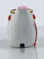 Japanese Clay Bell Dorei Cow Vtg Tsuchi-Suzu Zodiac Animal Ushi White Red DR688-AD - Dorei-chidorivintage.com