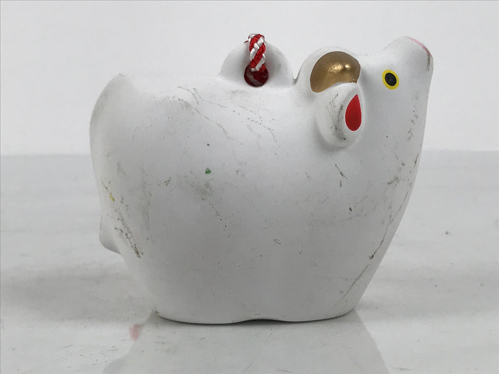 Japanese Clay Bell Dorei Cow Vtg Tsuchi-Suzu Zodiac Animal Ushi White Red DR688-AD - Dorei-chidorivintage.com