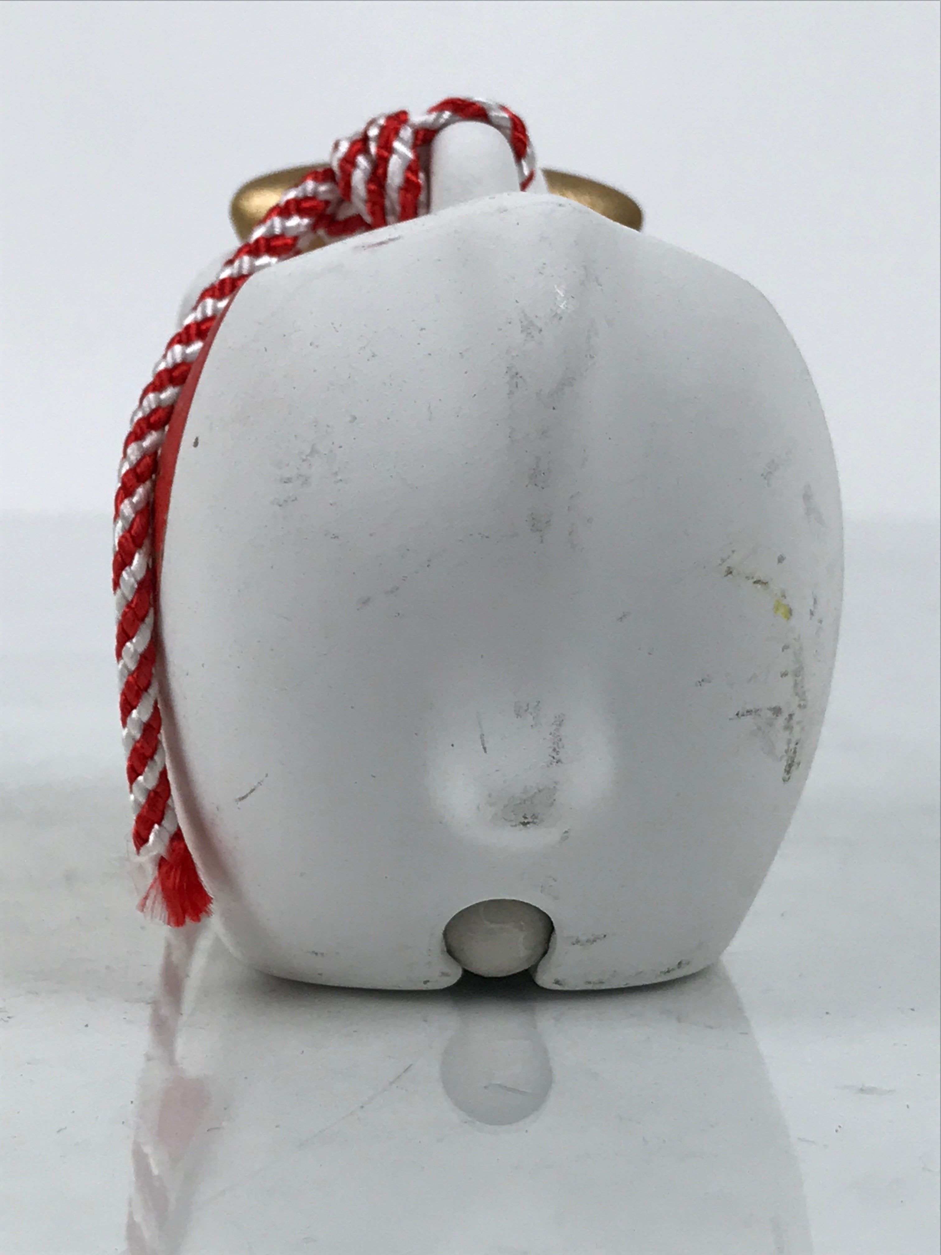 Japanese Clay Bell Dorei Cow Vtg Tsuchi-Suzu Zodiac Animal Ushi White Red DR688-AD - Dorei-chidorivintage.com