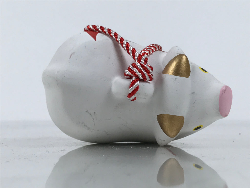 Japanese Clay Bell Dorei Cow Vtg Tsuchi-Suzu Zodiac Animal Ushi White Red DR688-AD - Dorei-chidorivintage.com