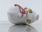 Japanese Clay Bell Dorei Cow Vtg Tsuchi-Suzu Zodiac Animal Ushi White Red DR688-AD - Dorei-chidorivintage.com