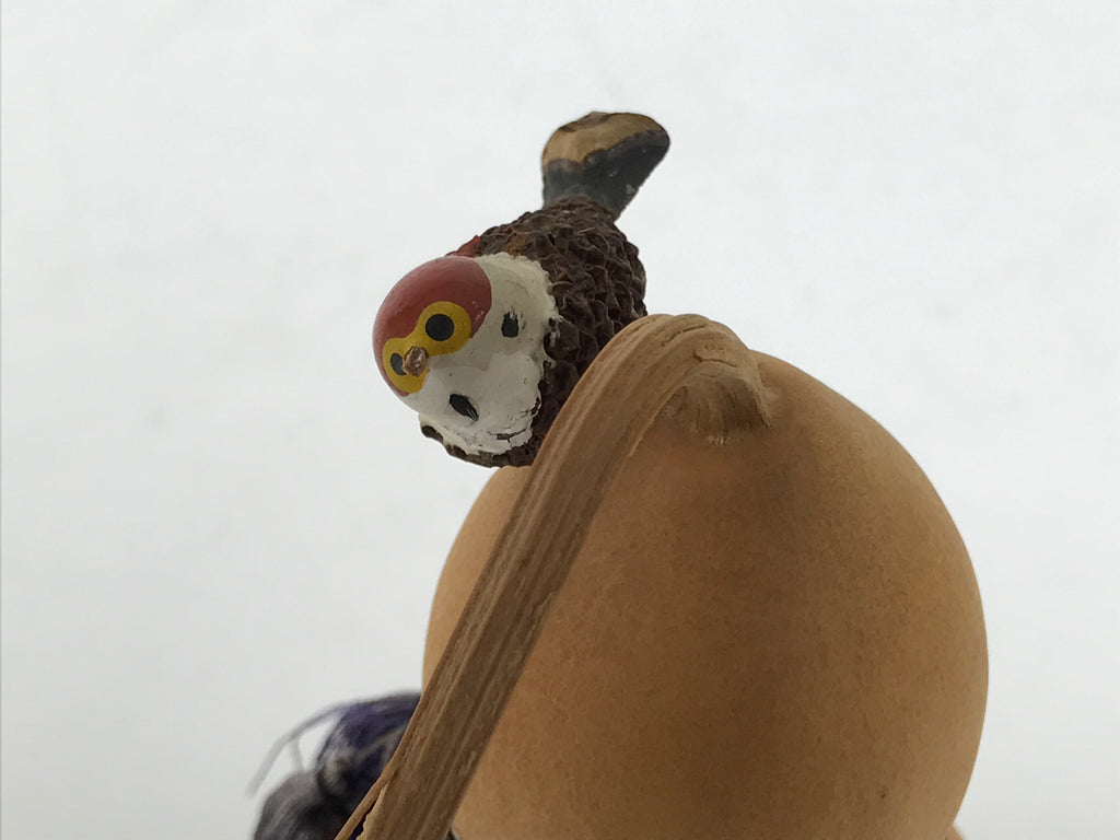 Japanese Wood Kokeshi Doll Hyotan Gourd Vtg Bird Sparrow Souvenir Brown KF846-AD - Kokeshi-chidorivintage.com