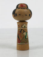 Japanese Wooden Kokeshi Doll Vtg Girl Traditional Craft Black Red Brown KF848-AD - Kokeshi-chidorivintage.com