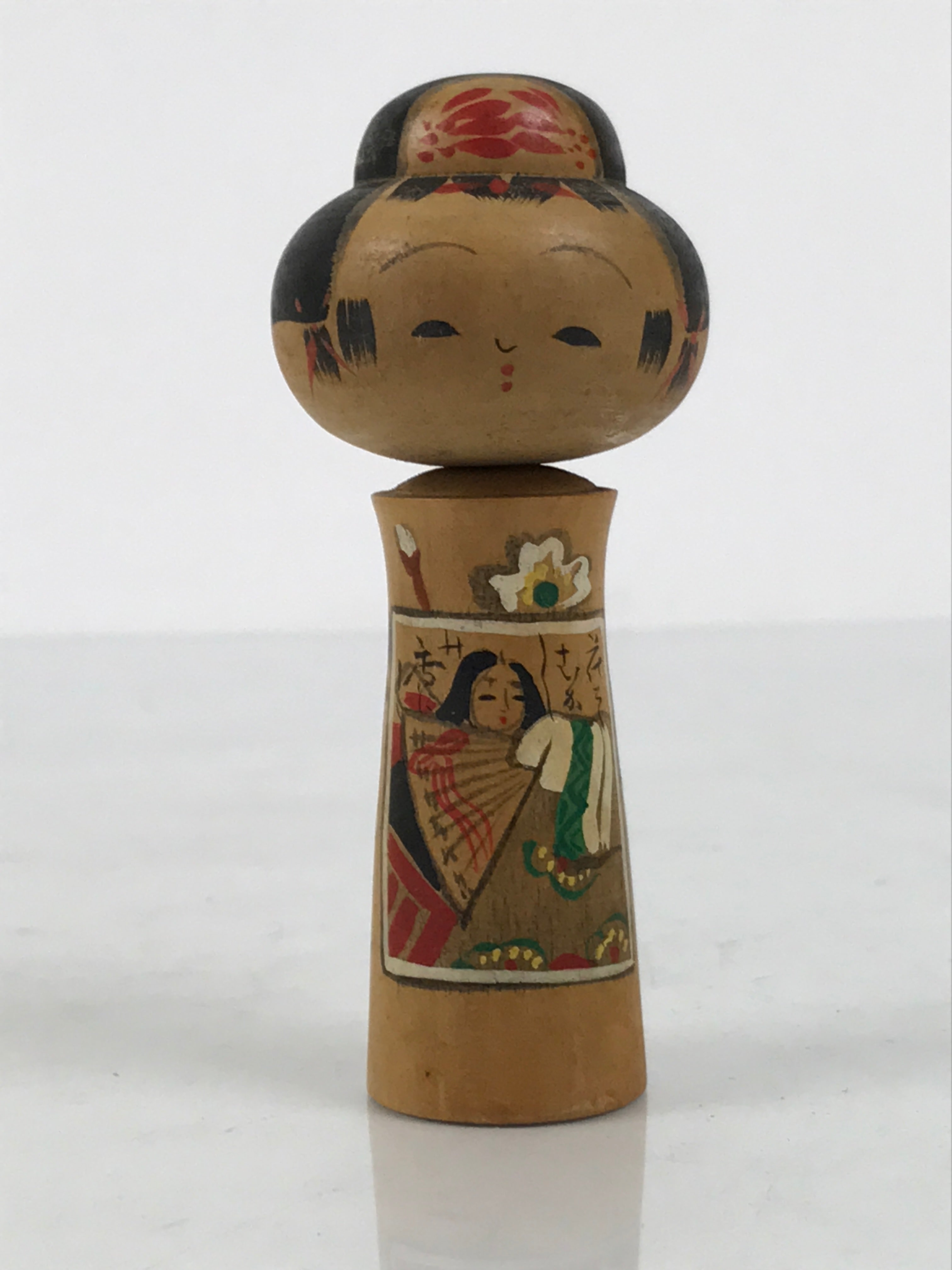 Japanese Wooden Kokeshi Doll Vtg Girl Traditional Craft Black Red Brown KF848-AD - Kokeshi-chidorivintage.com