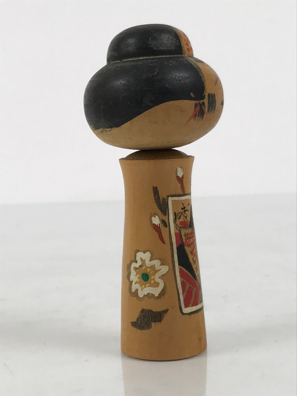 Japanese Wooden Kokeshi Doll Vtg Girl Traditional Craft Black Red Brown KF848-AD - Kokeshi-chidorivintage.com