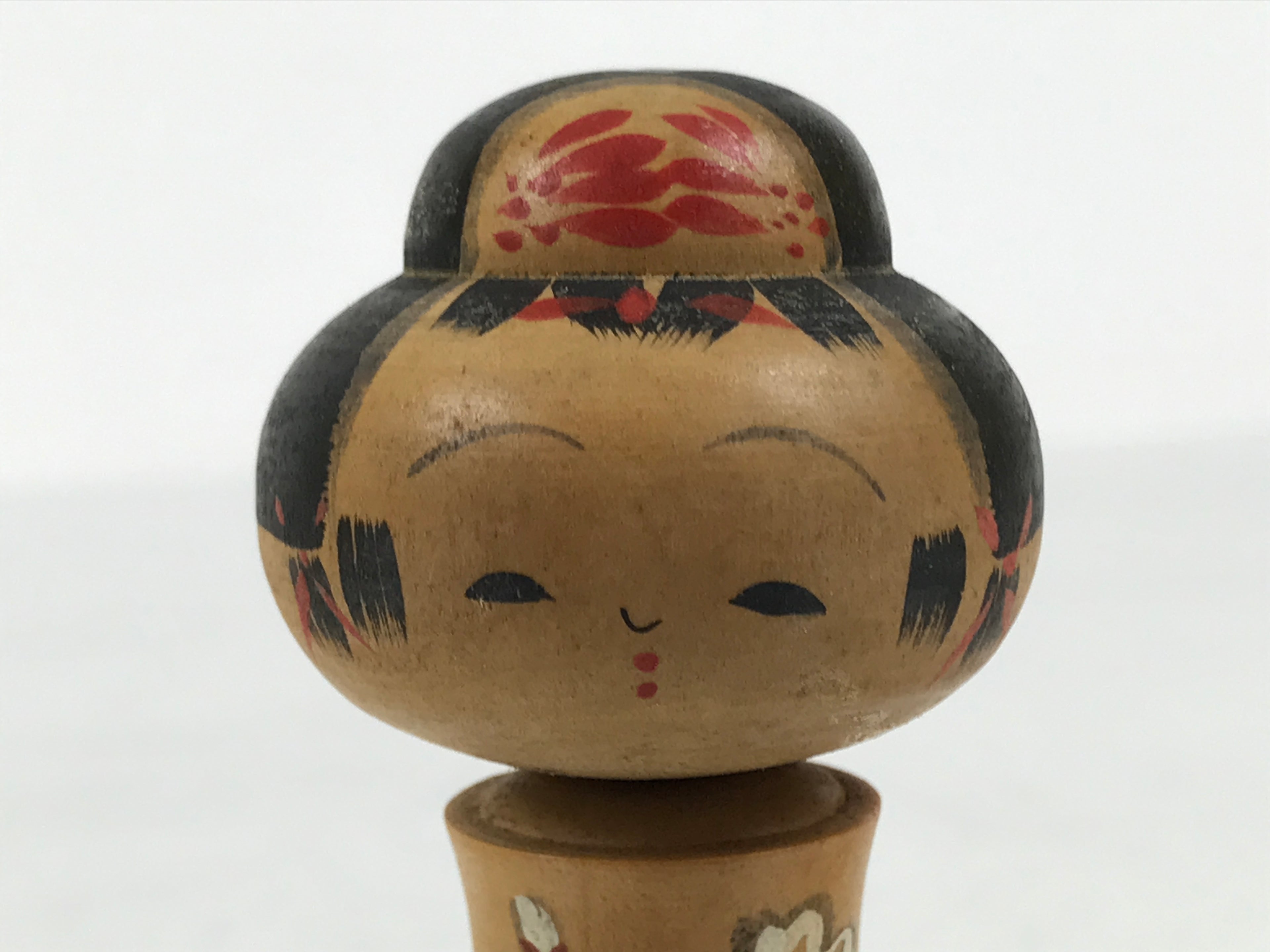 Japanese Wooden Kokeshi Doll Vtg Girl Traditional Craft Black Red Brown KF848-AD - Kokeshi-chidorivintage.com
