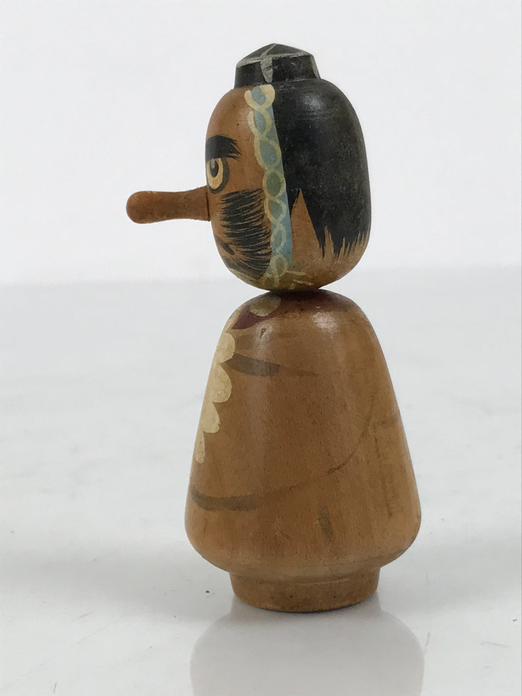 Japanese Wooden Kokeshi Doll Figurine Wobbly Head Long Nose Tengu Brown KF849-AD - Kokeshi-chidorivintage.com