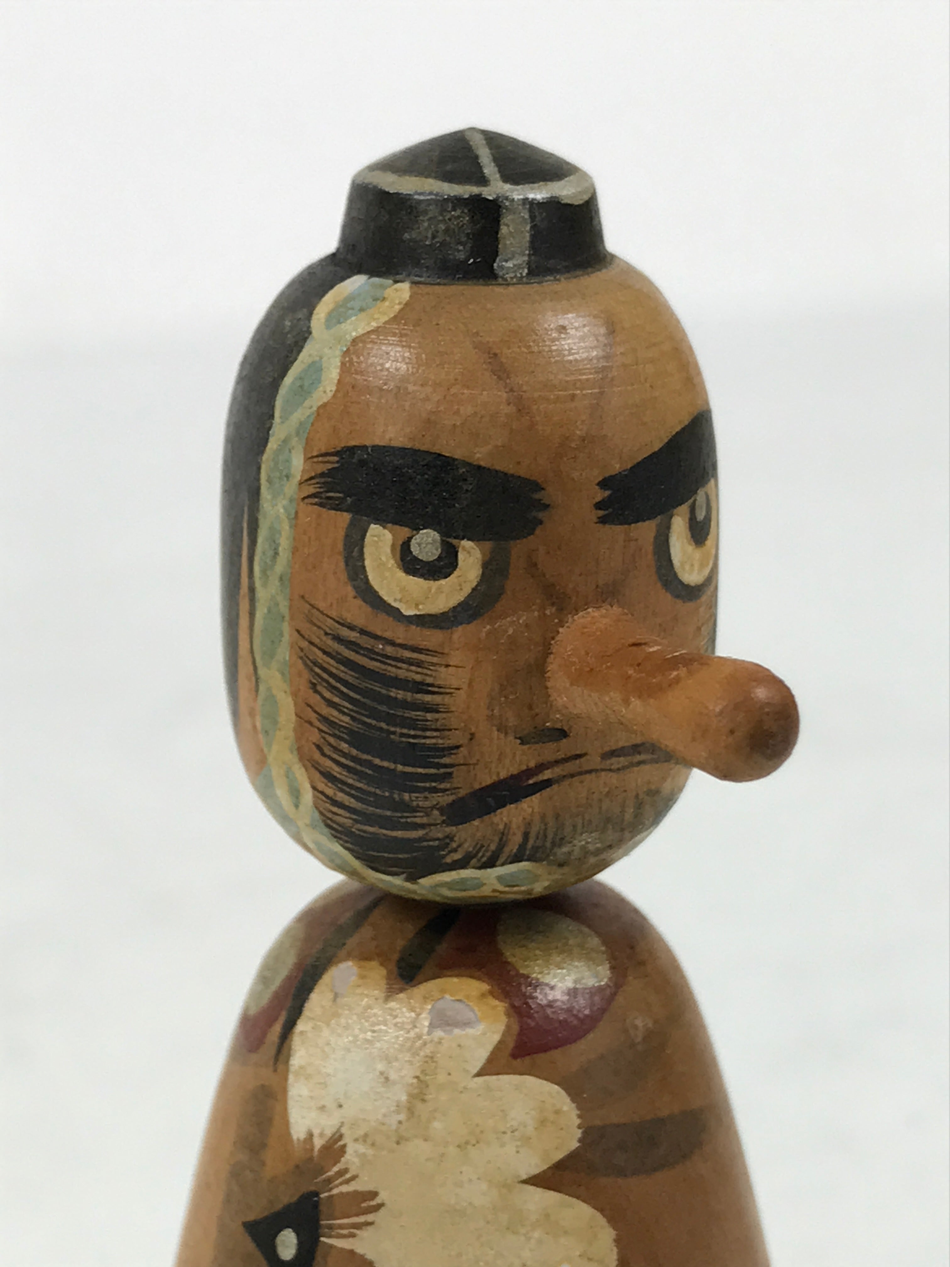 Japanese Wooden Kokeshi Doll Figurine Wobbly Head Long Nose Tengu Brown KF849-AD - Kokeshi-chidorivintage.com
