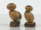 Japanese Wooden Kokeshi Pair Doll Vtg Figurine 2pc Kids Wobbly Head Brown KF850-AD - Kokeshi-chidorivintage.com