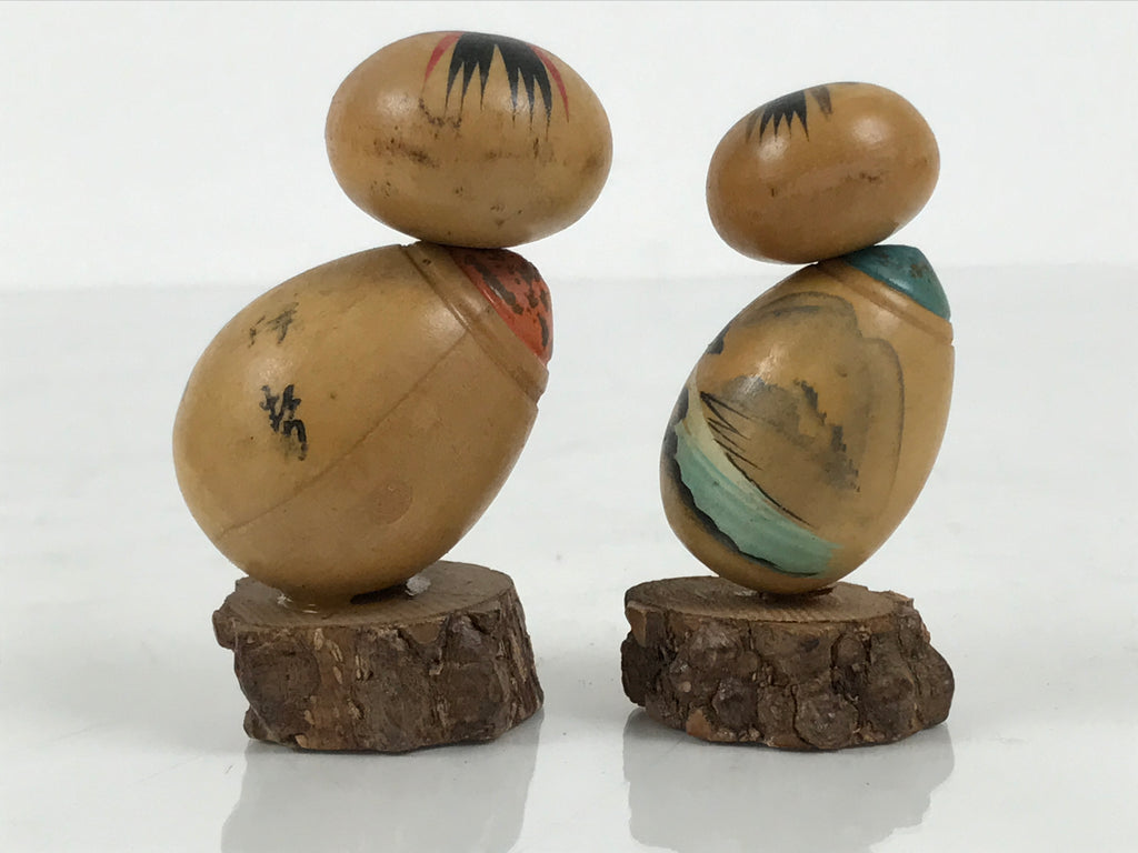 Japanese Wooden Kokeshi Pair Doll Vtg Figurine 2pc Kids Wobbly Head Brown KF850-AD - Kokeshi-chidorivintage.com