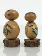 Japanese Wooden Kokeshi Pair Doll Vtg Figurine 2pc Kids Wobbly Head Brown KF850-AD - Kokeshi-chidorivintage.com
