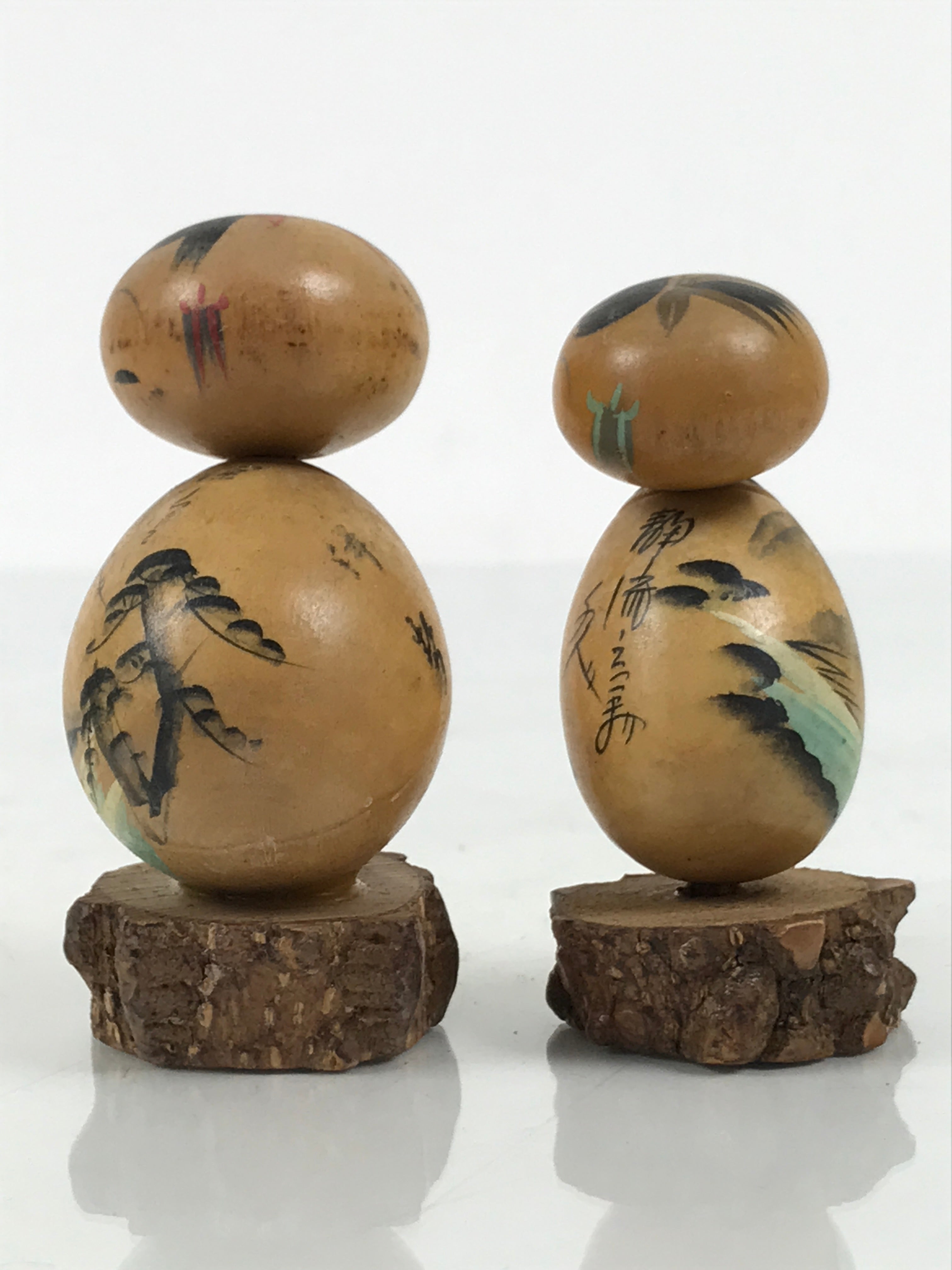 Japanese Wooden Kokeshi Pair Doll Vtg Figurine 2pc Kids Wobbly Head Brown KF850-AD - Kokeshi-chidorivintage.com
